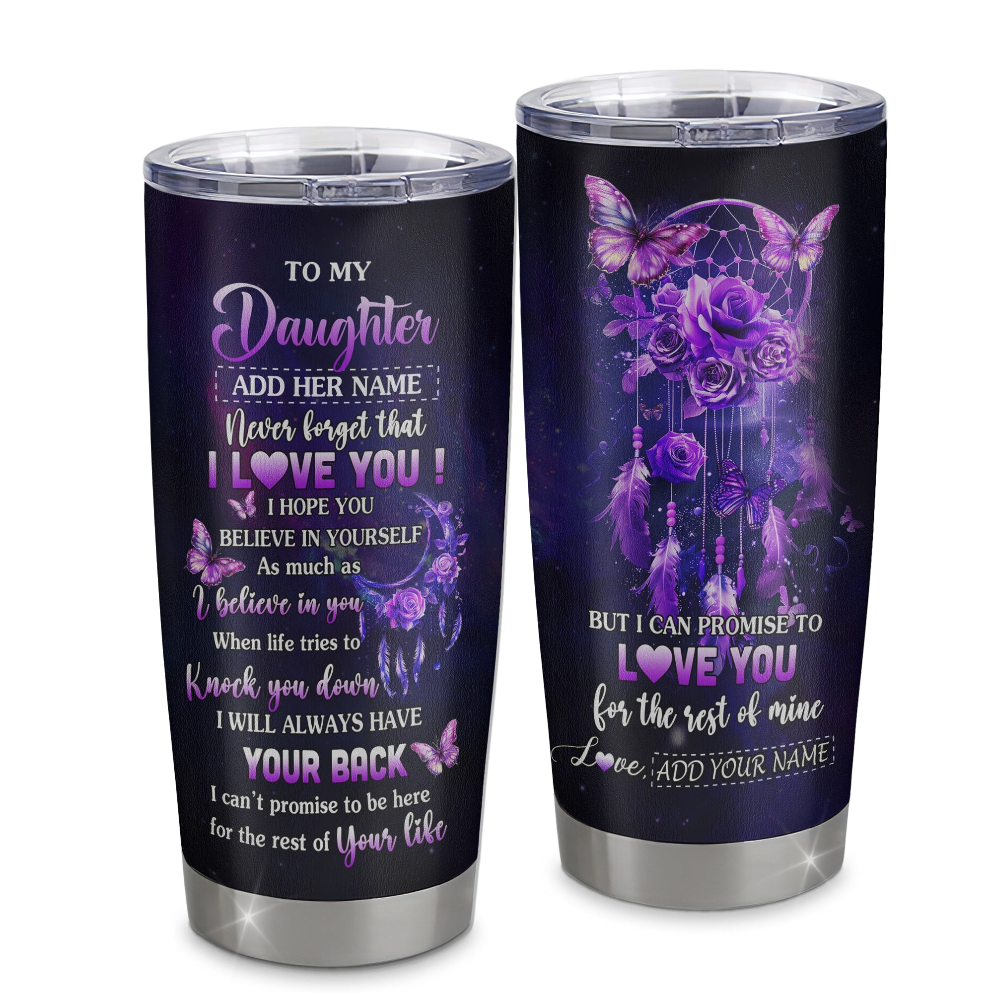 Personalized To My Daughter Gifts Tumbler From Mom Dad Floral Butterfly Love You Daughter Birthday Gifts Graduation Christmas Custom Stainless Steel Travel Mug | teecentury