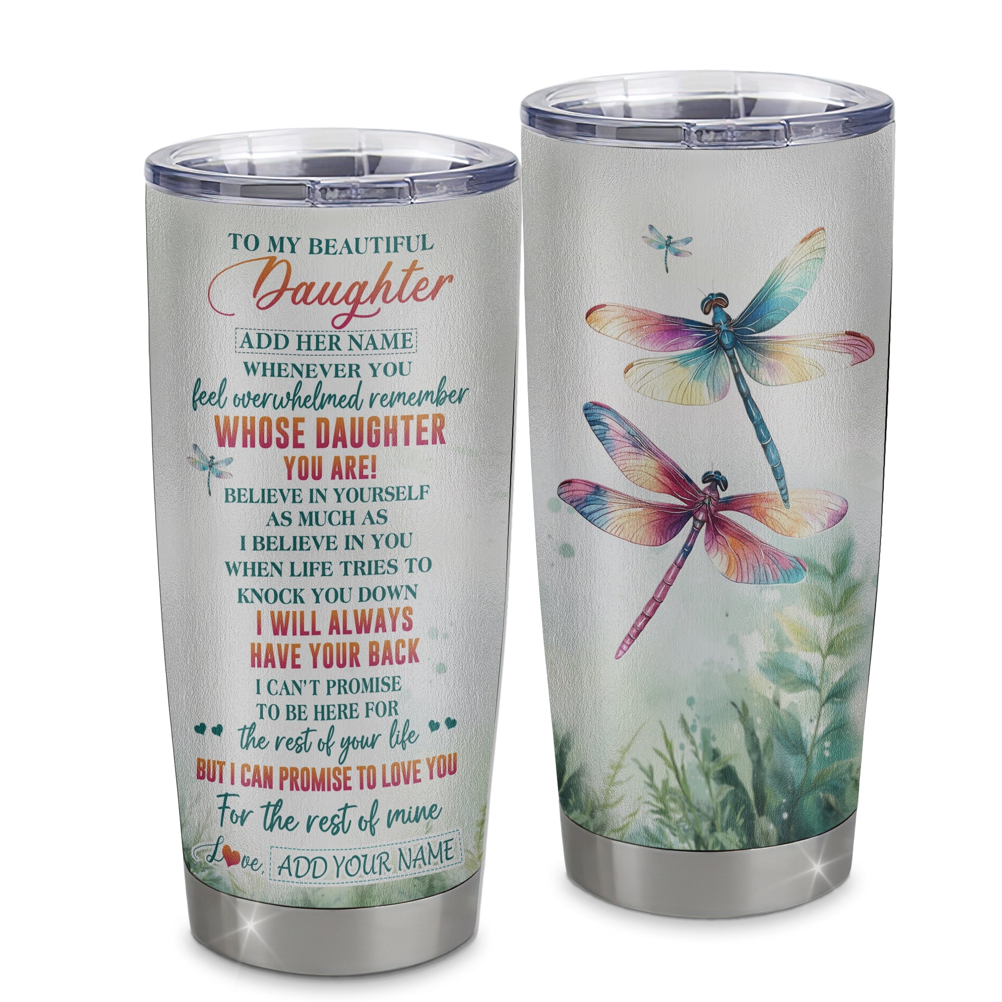 Personalized To My Daughter Gifts Tumbler From Mom Dad Mother Whenever You Feel Dragonfly Daughter Birthday Gifts Christmas Custom Stainless Steel Travel Mug | teecentury