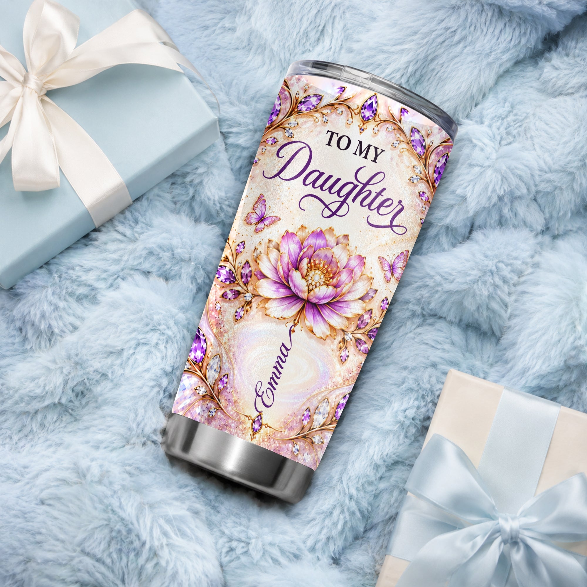 Personalized To My Daughter Gifts Tumbler From Mom Mother I Love You Precious Daughter Amazing Woman Gift Custom Name Floral Birthday Christmas Stainless Steel Cup | teecentury