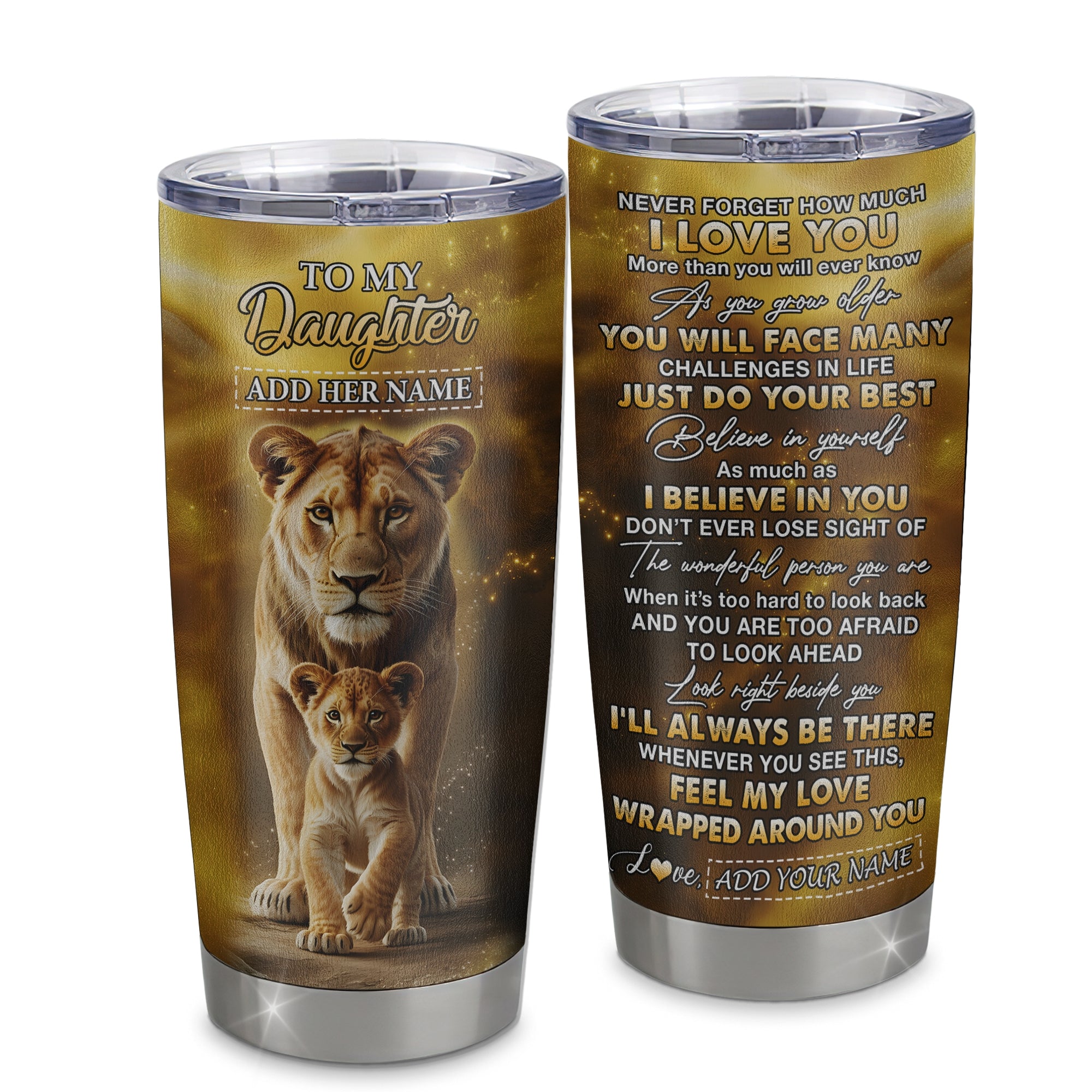 Personalized To My Daughter Gifts Tumbler From Mom Mother Never Forget How Much I Love You Lion Daughter Birthday Gifts Christmas Custom Stainless Steel Travel Mug | teecentury