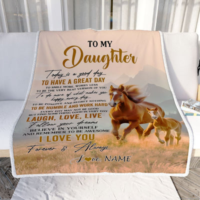Personalized To My Daughter Horse Blanket From Mom Dad Mother Every Day Laugh Love Live Daughter Birthday Gifts Graduation Christmas Customized Fleece Blanket | teecentury