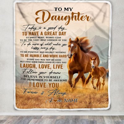 Personalized To My Daughter Horse Blanket From Mom Dad Mother Every Day Laugh Love Live Daughter Birthday Gifts Graduation Christmas Customized Fleece Blanket | teecentury