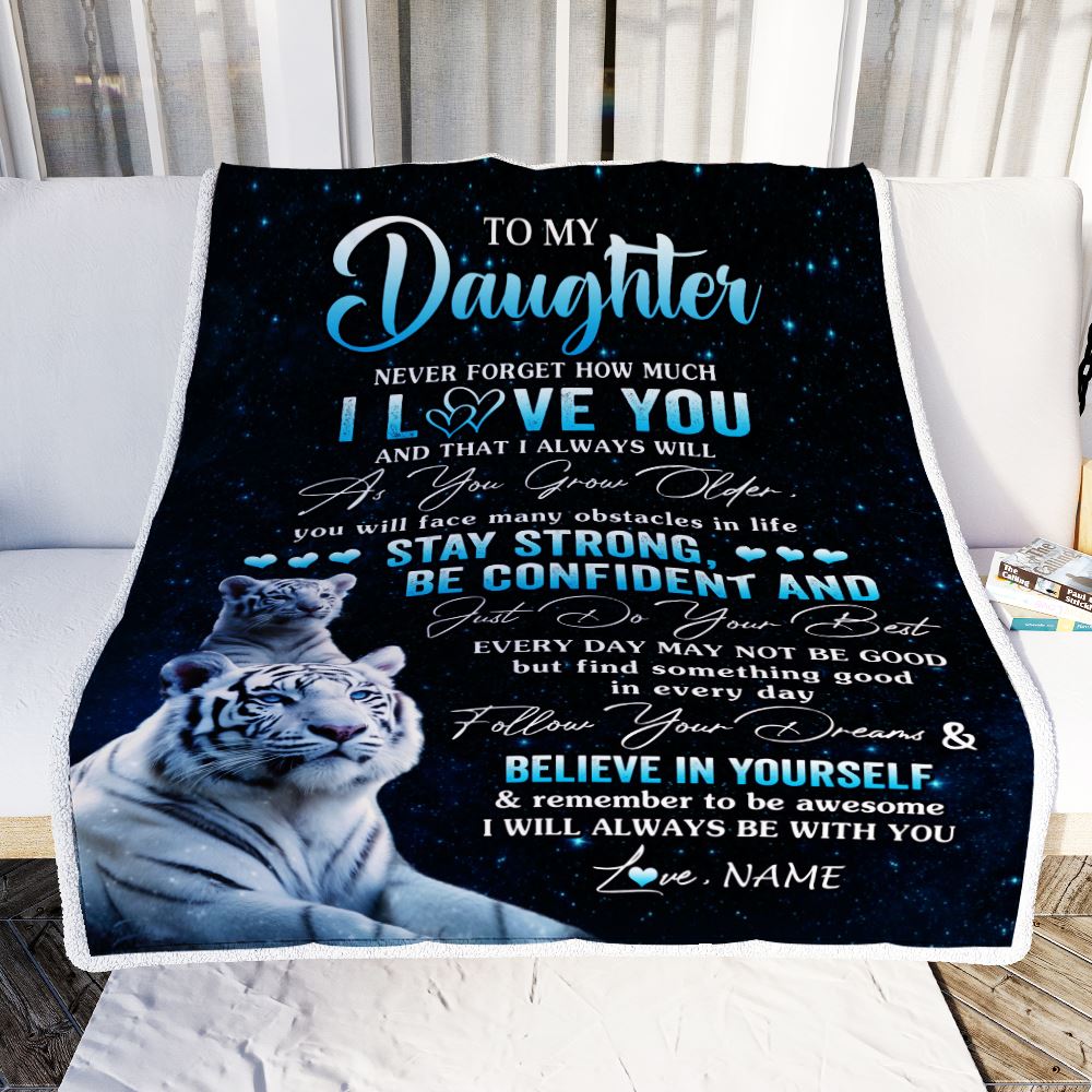 Personalized To My Daughter I Love You Forever Blanket From Mom Dad Mother White Tiger Daughter Birthday Gifts Graduation Christmas Customized Fleece Blanket | teecentury