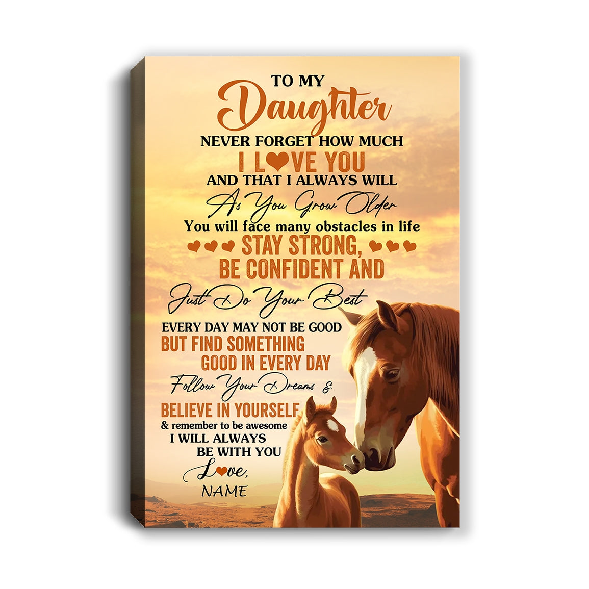 Personalized To My Daughter I Love You Forever Canvas From Mom Dad Mother Father Horse Daughter Birthday Gifts Graduation Christmas Custom Wall Art Print Framed Canvas | teecentury
