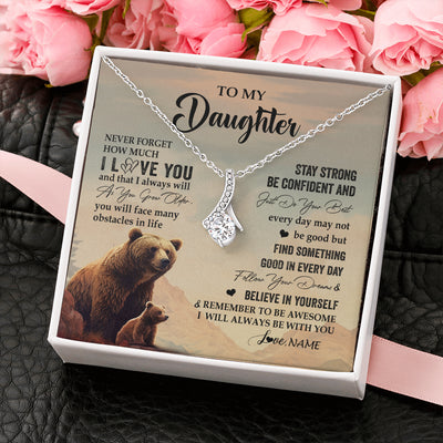 Alluring Beauty Necklace 14K White Gold Finish | 2 | Personalized To My Daughter I Love You Forever Necklace From Mom Dad Mother Bear Daughter Birthday Gifts Graduation Christmas Customized Gift Box Message Card | teecentury