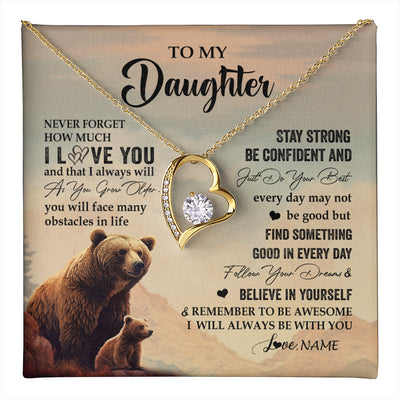 Forever Love Necklace 18K Yellow Gold Finish | 1 | Personalized To My Daughter I Love You Forever Necklace From Mom Dad Mother Bear Daughter Birthday Gifts Graduation Christmas Customized Gift Box Message Card | teecentury