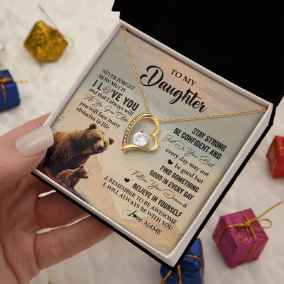 Forever Love Necklace 18K Yellow Gold Finish | 2 | Personalized To My Daughter I Love You Forever Necklace From Mom Dad Mother Bear Daughter Birthday Gifts Graduation Christmas Customized Gift Box Message Card | teecentury