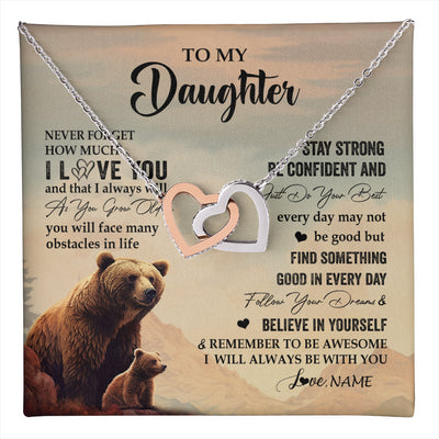 Interlocking Hearts Necklace Stainless Steel & Rose Gold Finish | 1 | Personalized To My Daughter I Love You Forever Necklace From Mom Dad Mother Bear Daughter Birthday Gifts Graduation Christmas Customized Gift Box Message Card | teecentury