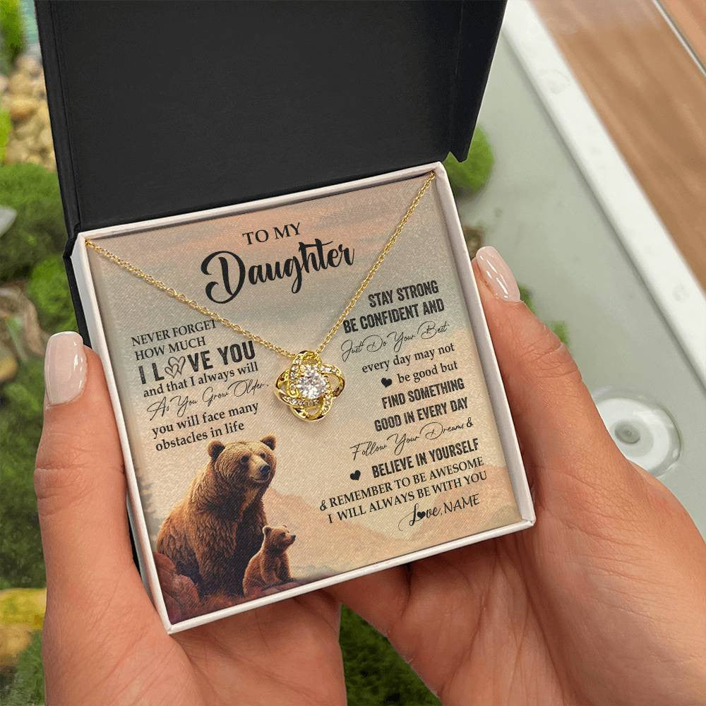 Love Knot Necklace 18K Yellow Gold Finish | 2 | Personalized To My Daughter I Love You Forever Necklace From Mom Dad Mother Bear Daughter Birthday Gifts Graduation Christmas Customized Gift Box Message Card | teecentury