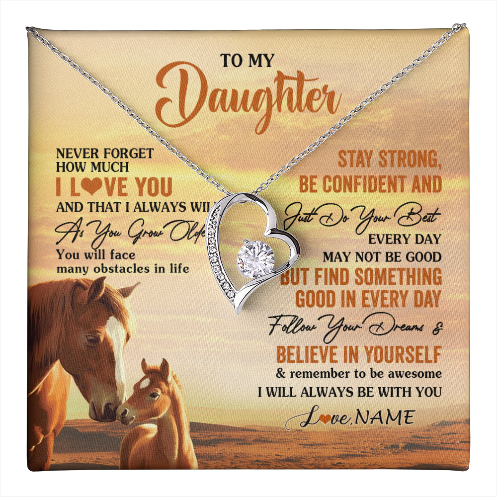 Forever Love Necklace 14K White Gold Finish | 1 | Personalized To My Daughter I Love You Forever Necklace From Mom Dad Mother Father Horse Daughter Birthday Jewelry Christmas Customized Gift Box Message Card | teecentury