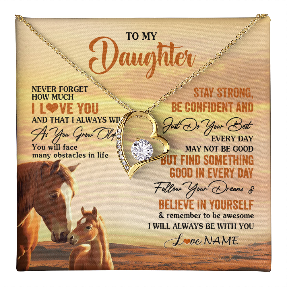 Forever Love Necklace 18K Yellow Gold Finish | 1 | Personalized To My Daughter I Love You Forever Necklace From Mom Dad Mother Father Horse Daughter Birthday Jewelry Christmas Customized Gift Box Message Card | teecentury