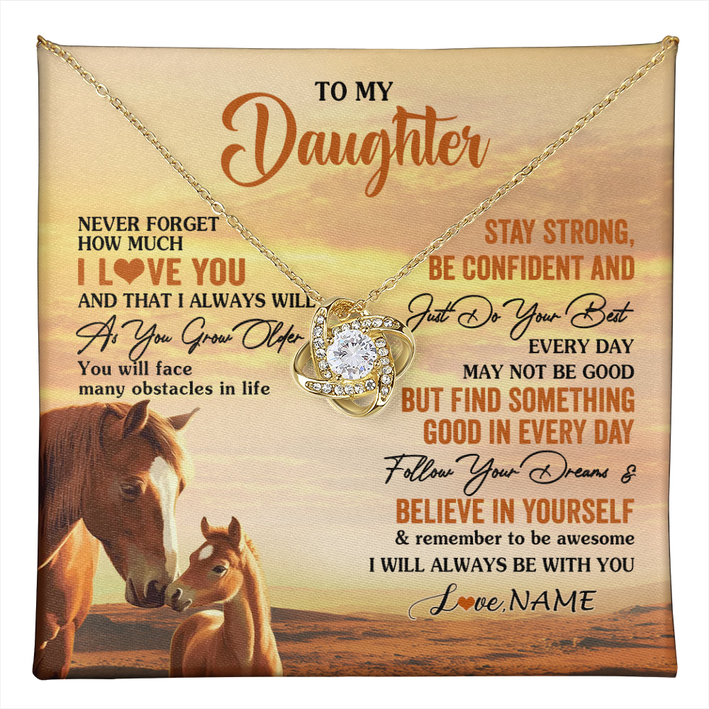 Love Knot Necklace 18K Yellow Gold Finish | 1 | Personalized To My Daughter I Love You Forever Necklace From Mom Dad Mother Father Horse Daughter Birthday Jewelry Christmas Customized Gift Box Message Card | teecentury