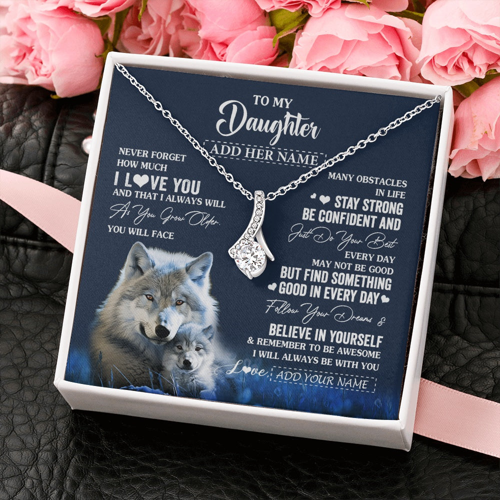 Alluring Beauty Necklace 14K White Gold Finish | 2 | Personalized To My Daughter I Love You Forever Necklace From Mom Dad Mother Wolf Daughter Birthday Gifts Graduation Christmas Custom Gift Box Message Card | teecentury.myshopify