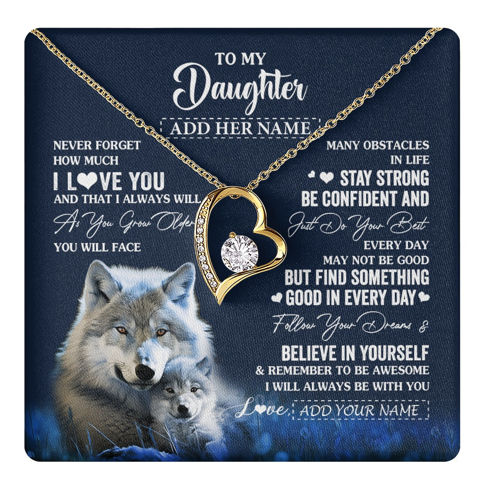 Forever Love Necklace 18K Yellow Gold Finish | 1 | Personalized To My Daughter I Love You Forever Necklace From Mom Dad Mother Wolf Daughter Birthday Gifts Graduation Christmas Custom Gift Box Message Card | teecentury.myshopify