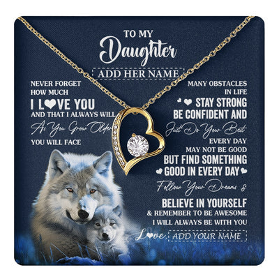 Forever Love Necklace 18K Yellow Gold Finish | 1 | Personalized To My Daughter I Love You Forever Necklace From Mom Dad Mother Wolf Daughter Birthday Gifts Graduation Christmas Custom Gift Box Message Card | teecentury.myshopify