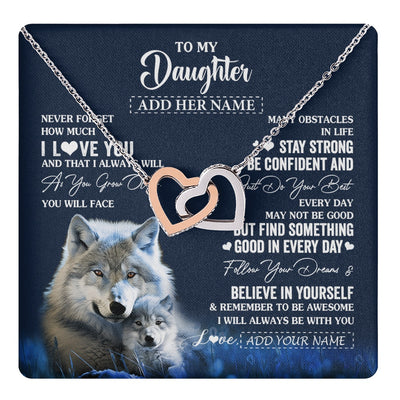 Interlocking Hearts Necklace Stainless Steel & Rose Gold Finish | 1 | Personalized To My Daughter I Love You Forever Necklace From Mom Dad Mother Wolf Daughter Birthday Gifts Graduation Christmas Custom Gift Box Message Card | teecentury.myshopify