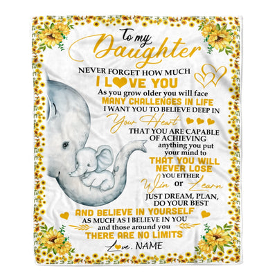 Personalized To My Daughter I Love You From Mom Dad Panda Sunflower Elephant Daughter Birthday Christmas Thanksgiving Graduation Customized Fleece Blanket Blanket | Teecentury.com