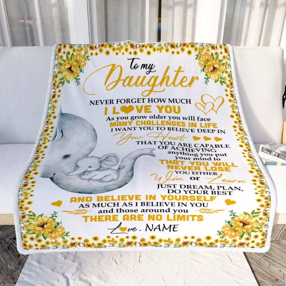 Personalized To My Daughter I Love You From Mom Dad Panda Sunflower Elephant Daughter Birthday Christmas Thanksgiving Graduation Customized Fleece Blanket Blanket | Teecentury.com