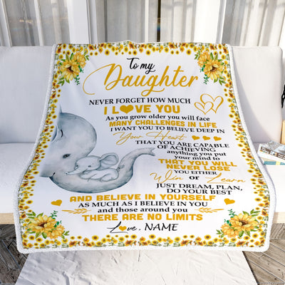 Personalized To My Daughter I Love You From Mom Dad Panda Sunflower Elephant Daughter Birthday Christmas Thanksgiving Graduation Customized Fleece Blanket Blanket | Teecentury.com