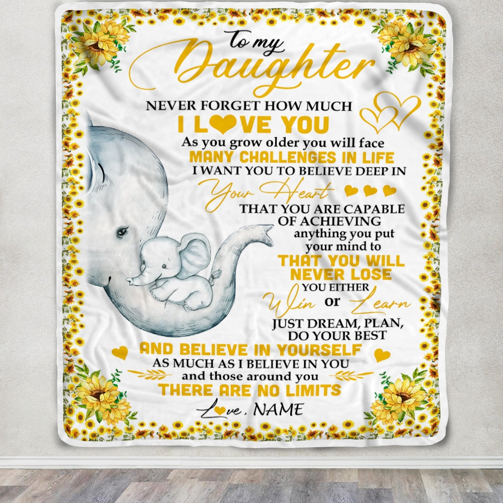 Personalized To My Daughter I Love You From Mom Dad Panda Sunflower Elephant Daughter Birthday Christmas Thanksgiving Graduation Customized Fleece Blanket Blanket | Teecentury.com