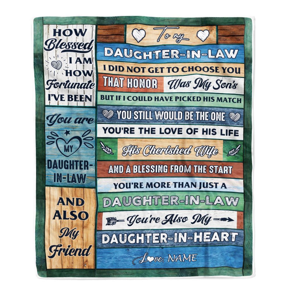 Personalized To My Daughter In Law Blanket From Mother In Law Wood You're Also My Daughter In Heart Birthday Wedding Day Christmas Customized Fleece Blanket | teecentury