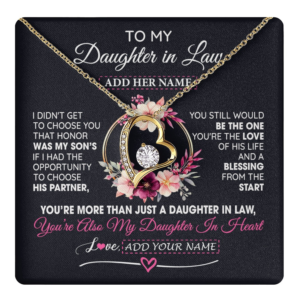 Forever Love Necklace 18K Yellow Gold Finish | 1 | Personalized To My Daughter In Law Gift From Mother In Law Necklace Daughter In Heart Birthday Gift For Daughter In Law Wedding Christmas Gift Box Message Card | teecentury.myshopify