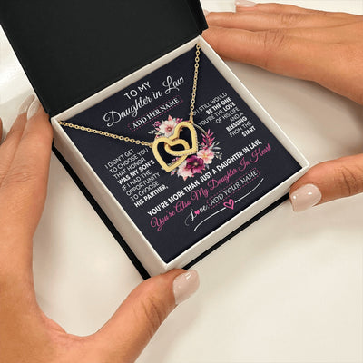 Interlocking Hearts Necklace 18K Yellow Gold Finish | 2 | Personalized To My Daughter In Law Gift From Mother In Law Necklace Daughter In Heart Birthday Gift For Daughter In Law Wedding Christmas Gift Box Message Card | teecentury.myshopify