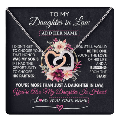 Interlocking Hearts Necklace Stainless Steel & Rose Gold Finish | 1 | Personalized To My Daughter In Law Gift From Mother In Law Necklace Daughter In Heart Birthday Gift For Daughter In Law Wedding Christmas Gift Box Message Card | teecentury.myshopify