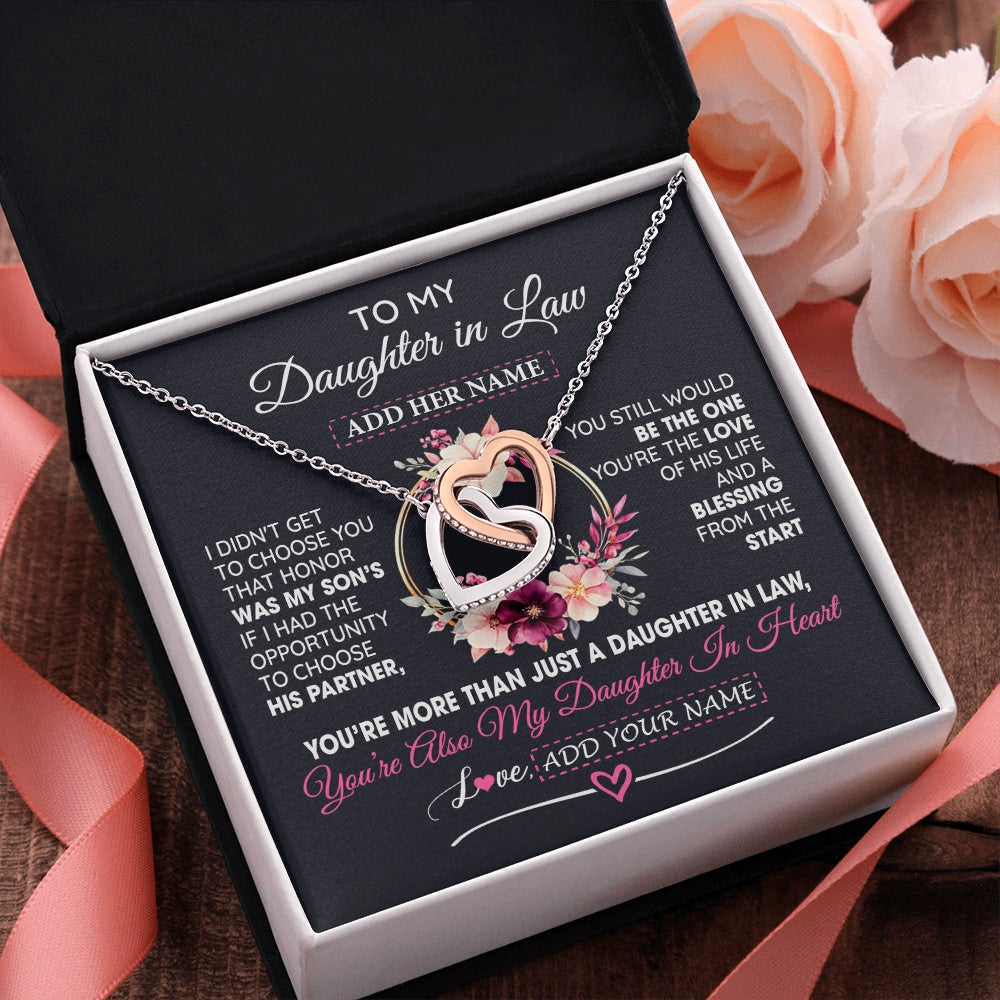 Interlocking Hearts Necklace Stainless Steel & Rose Gold Finish | 2 | Personalized To My Daughter In Law Gift From Mother In Law Necklace Daughter In Heart Birthday Gift For Daughter In Law Wedding Christmas Gift Box Message Card | teecentury.myshopify