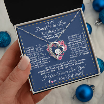 Forever Love Necklace 14K White Gold Finish | 2 | Personalized To My Daughter In Law Gifts Necklace From Mother In Law Bonus Daughter In Law Honor Pendant Jewelry Birthday Customized Gift Box Message Card | teecentury