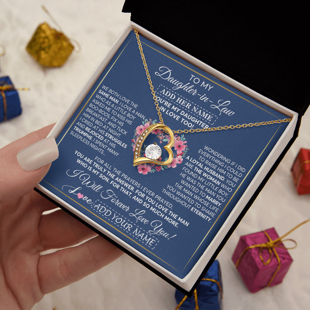 Forever Love Necklace 18K Yellow Gold Finish | 2 | Personalized To My Daughter In Law Gifts Necklace From Mother In Law Bonus Daughter In Law Honor Pendant Jewelry Birthday Customized Gift Box Message Card | teecentury