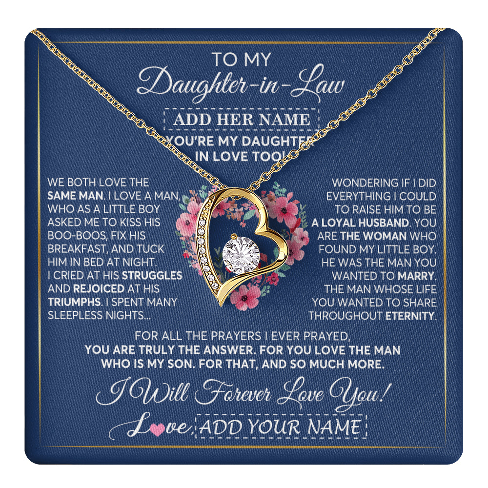 Forever Love Necklace 18K Yellow Gold Finish | 1 | Personalized To My Daughter In Law Gifts Necklace From Mother In Law Bonus Daughter In Law Honor Pendant Jewelry Birthday Customized Gift Box Message Card | teecentury