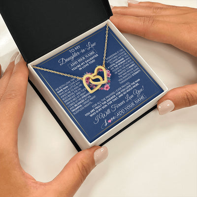 Interlocking Hearts Necklace 18K Yellow Gold Finish | 2 | Personalized To My Daughter In Law Gifts Necklace From Mother In Law Bonus Daughter In Law Honor Pendant Jewelry Birthday Customized Gift Box Message Card | teecentury