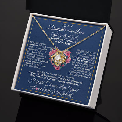 Love Knot Necklace 18K Yellow Gold Finish | 2 | Personalized To My Daughter In Law Gifts Necklace From Mother In Law Bonus Daughter In Law Honor Pendant Jewelry Birthday Customized Gift Box Message Card | teecentury