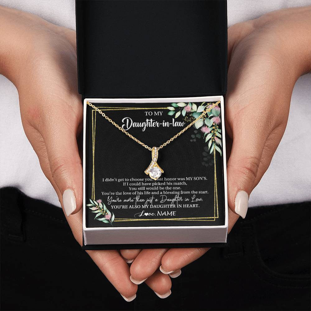 Alluring Beauty Necklace 18K Yellow Gold Finish | 2 | Personalized To My Daughter In Law Necklace Gift From Mother In Law Honor Pendant Jewelry Daughter In Law Birthday Christmas Customized Gift Box Message Card | teecentury