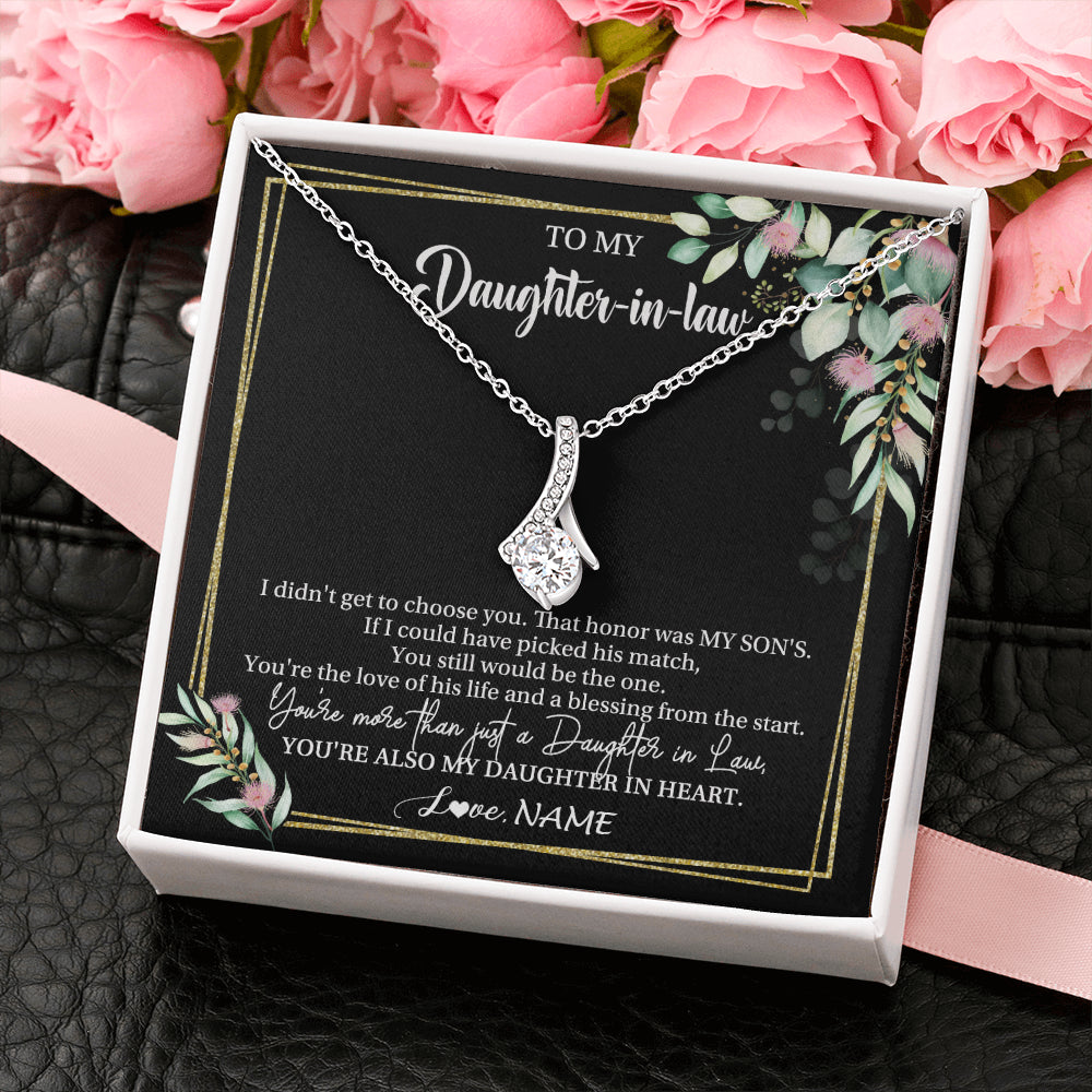 Alluring Beauty Necklace 14K White Gold Finish | 2 | Personalized To My Daughter In Law Necklace Gift From Mother In Law Honor Pendant Jewelry Daughter In Law Birthday Christmas Customized Gift Box Message Card | teecentury
