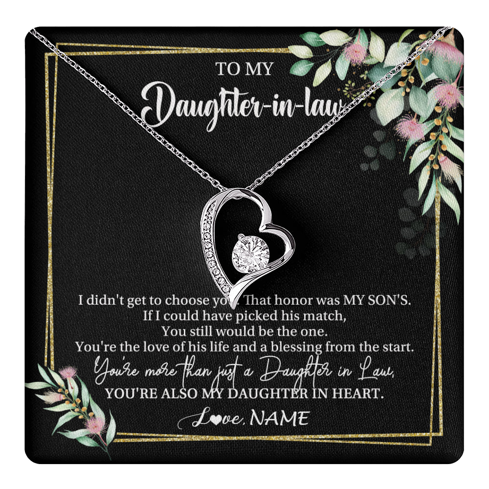 Forever Love Necklace 14K White Gold Finish | 1 | Personalized To My Daughter In Law Necklace Gift From Mother In Law Honor Pendant Jewelry Daughter In Law Birthday Christmas Customized Gift Box Message Card | teecentury