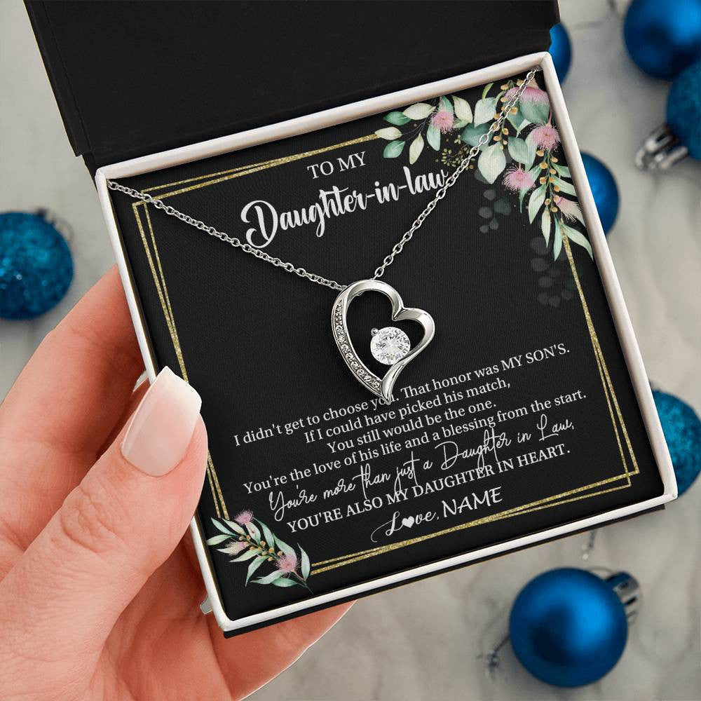 Forever Love Necklace 14K White Gold Finish | 2 | Personalized To My Daughter In Law Necklace Gift From Mother In Law Honor Pendant Jewelry Daughter In Law Birthday Christmas Customized Gift Box Message Card | teecentury