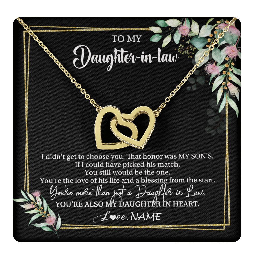 Interlocking Hearts Necklace 18K Yellow Gold Finish | 1 | Personalized To My Daughter In Law Necklace Gift From Mother In Law Honor Pendant Jewelry Daughter In Law Birthday Christmas Customized Gift Box Message Card | teecentury