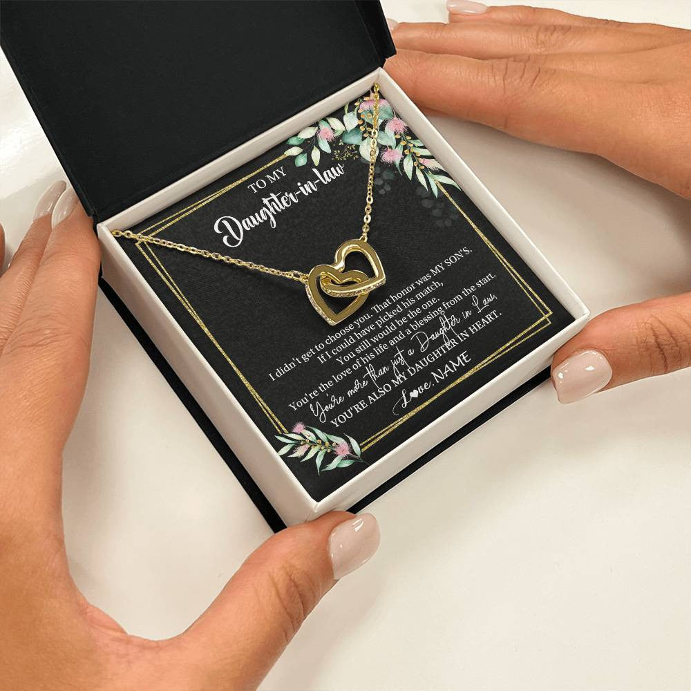Interlocking Hearts Necklace 18K Yellow Gold Finish | 2 | Personalized To My Daughter In Law Necklace Gift From Mother In Law Honor Pendant Jewelry Daughter In Law Birthday Christmas Customized Gift Box Message Card | teecentury