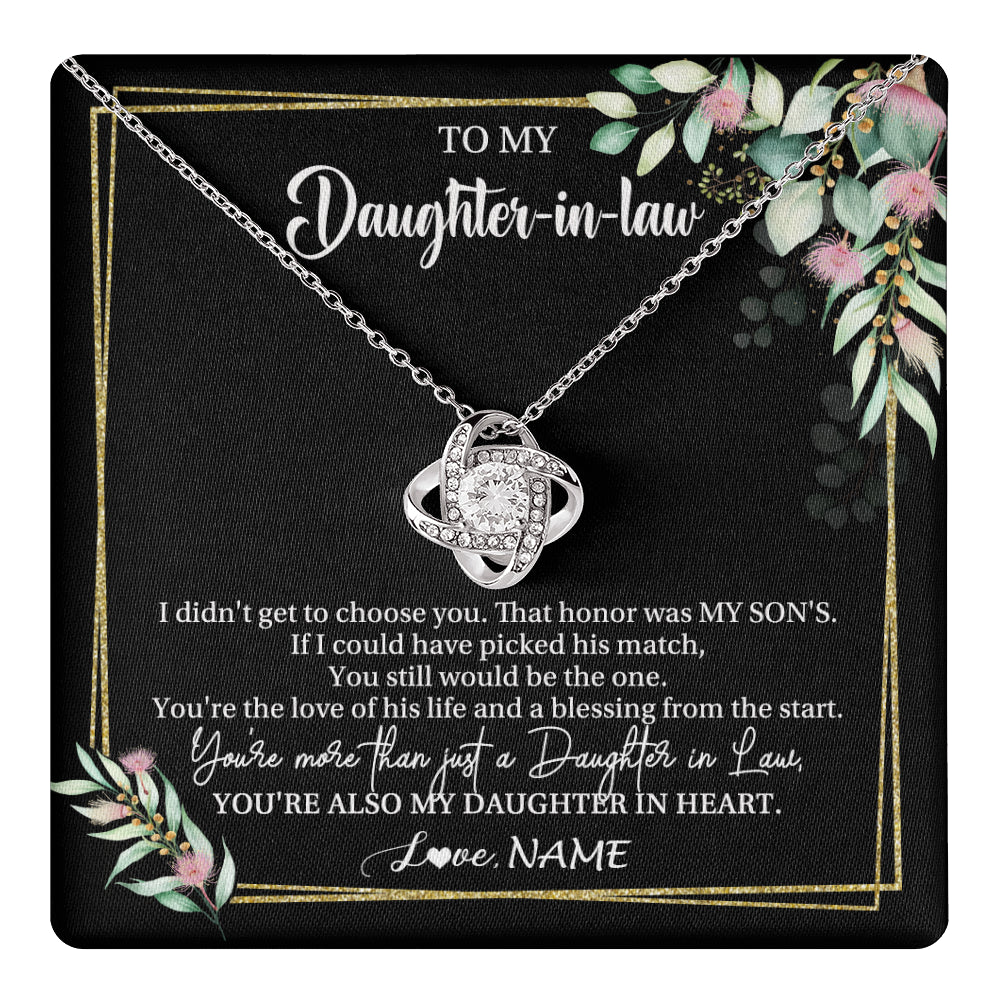 Love Knot Necklace 14K White Gold Finish | 1 | Personalized To My Daughter In Law Necklace Gift From Mother In Law Honor Pendant Jewelry Daughter In Law Birthday Christmas Customized Gift Box Message Card | teecentury