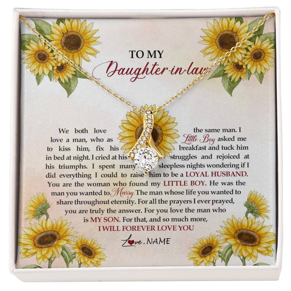 Alluring Beauty Necklace 18K Yellow Gold Finish | Personalized To My Daughter In Law Necklace from Mother In Law I Will Forever Love You Daughter In Law Jewelry Birthday Wedding Day Customized Message Card | teecentury