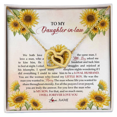 Interlocking Hearts Necklace 18K Yellow Gold Finish | Personalized To My Daughter In Law Necklace from Mother In Law I Will Forever Love You Daughter In Law Jewelry Birthday Wedding Day Customized Message Card | teecentury
