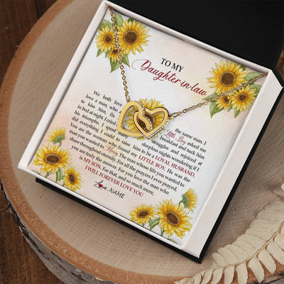 Interlocking Hearts Necklace 18K Yellow Gold Finish | Personalized To My Daughter In Law Necklace from Mother In Law I Will Forever Love You Daughter In Law Jewelry Birthday Wedding Day Customized Message Card | teecentury