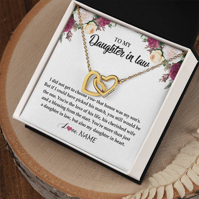 Interlocking Hearts Necklace 18K Yellow Gold Finish | Personalized To My Daughter In Law Necklace from Stepmom Stepmother You're More Than Just A Daughter In Law Birthday Jewelry Customized Gift Box Message Card | teecentury