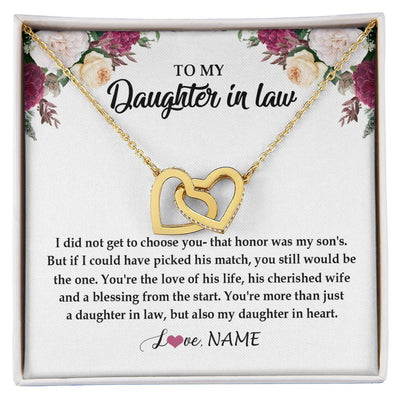 Interlocking Hearts Necklace 18K Yellow Gold Finish | Personalized To My Daughter In Law Necklace from Stepmom Stepmother You're More Than Just A Daughter In Law Birthday Jewelry Customized Gift Box Message Card | teecentury