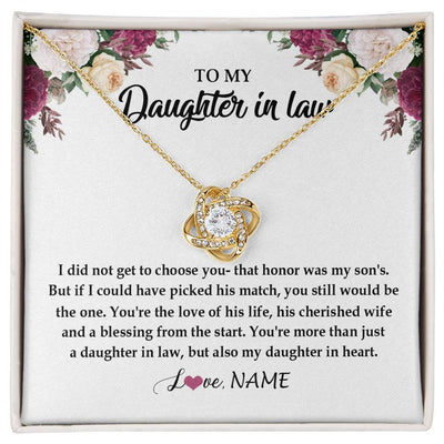 Love Knot Necklace 18K Yellow Gold Finish | Personalized To My Daughter In Law Necklace from Stepmom Stepmother You're More Than Just A Daughter In Law Birthday Jewelry Customized Gift Box Message Card | teecentury