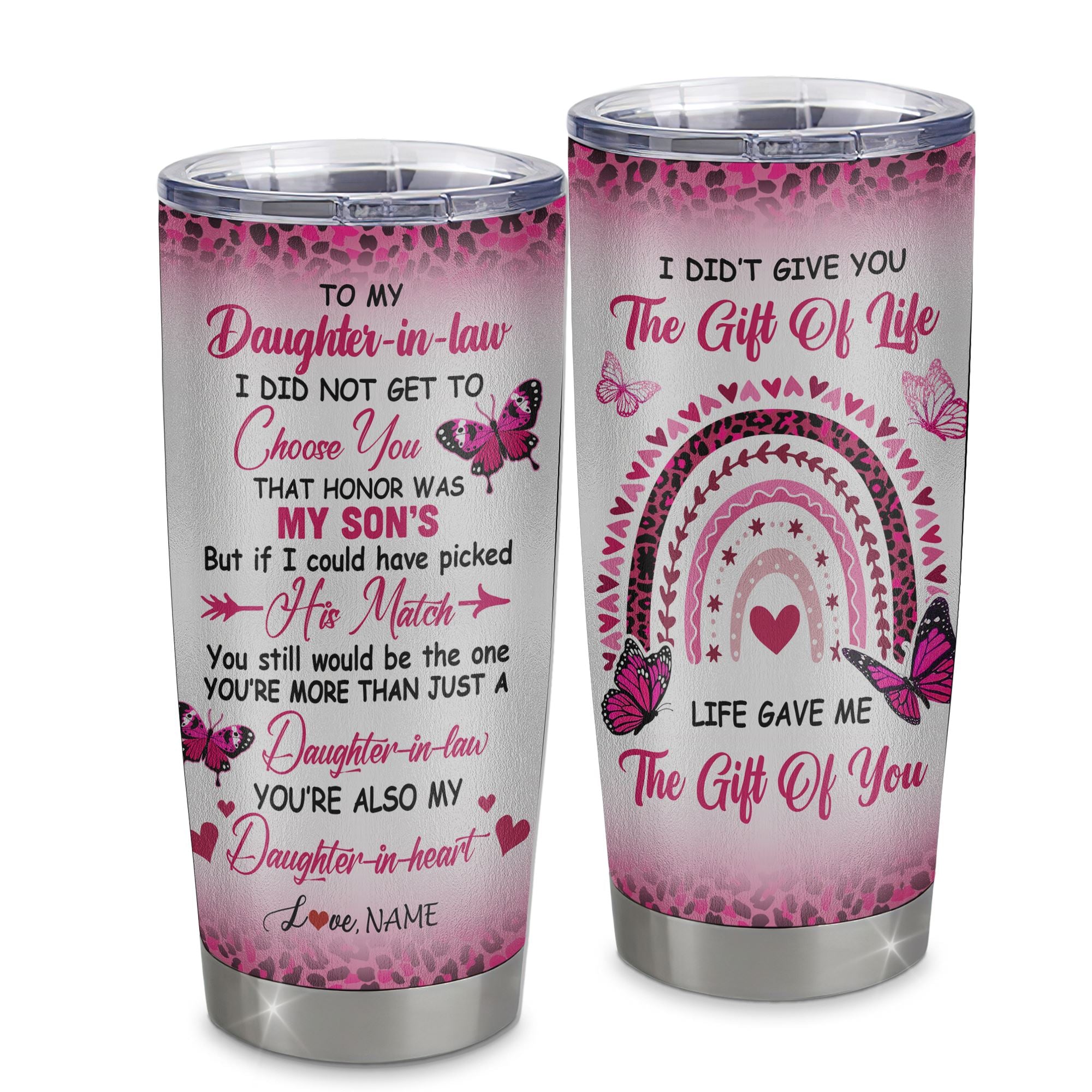 Personalized To My Daughter In Law Tumbler From Mother In Law Stainless Steel Cup Leopard Rainbow My Daughter In Heart Gift Birthday Christmas Travel Mug | teecentury