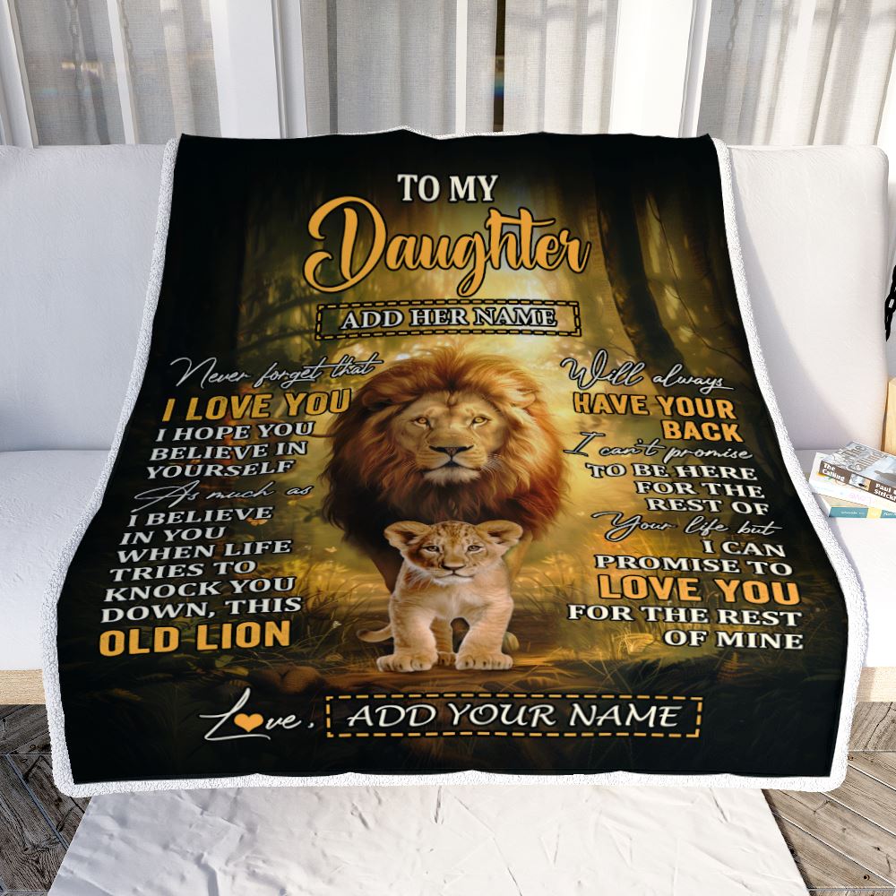 Personalized To My Daughter Lion Blanket From Dad Father Never Forget That I Love You Daughter Birthday Gifts Graduation Christmas Customized Fleece Blanket | teecentury