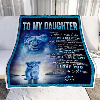 Personalized To My Daughter Lion Blanket From Mom Mother Every Day Laugh Love Live Daughter Birthday Graduation Christmas Customized Bed Fleece Throw Blanket | teecentury